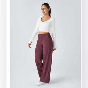 HALARA Wide-Leg High-Waist Pants in Red Mahogany